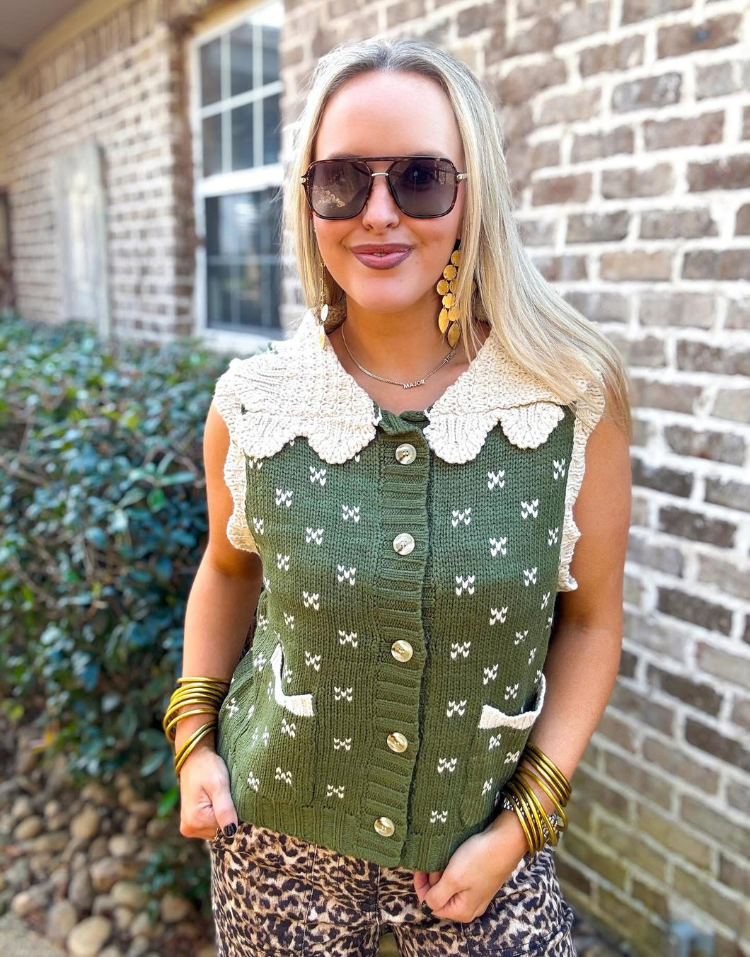 Cream/Olive Button Vest