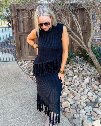 Mock Neck Sweater Set Black