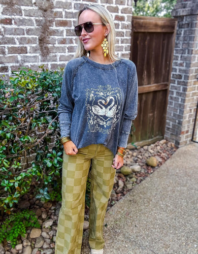 Olive Checkered Wide Leg Jean