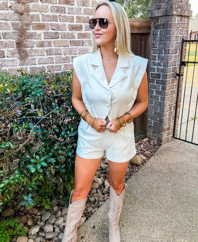 Vintage Suede Vest Set Ecru