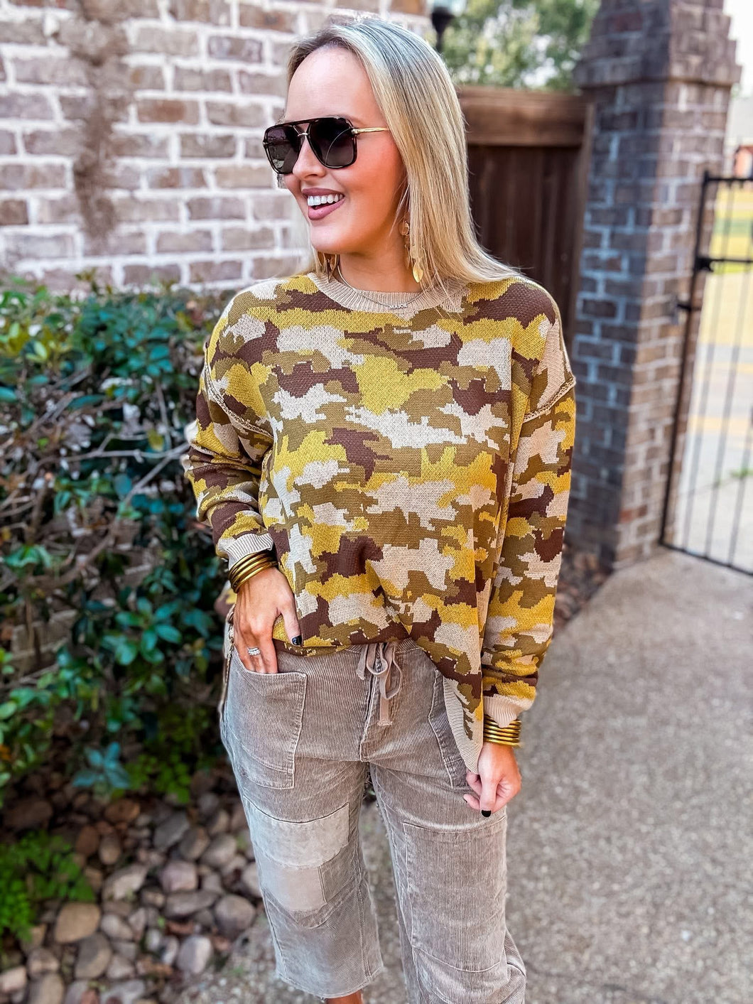Olive Camouflage Sweater Top