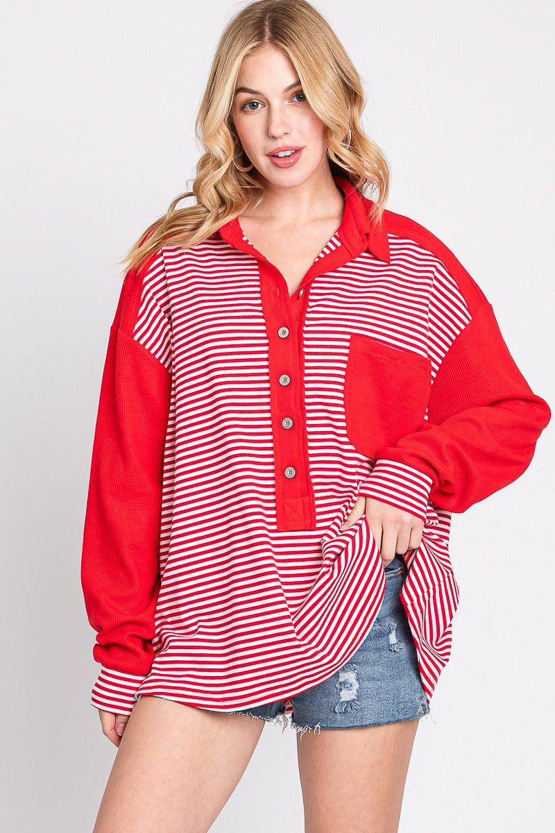 Mikey Button Pullover Red