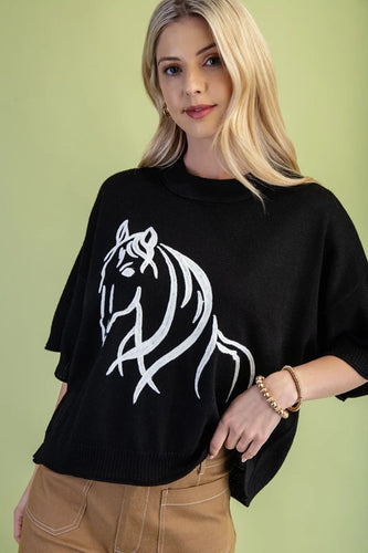 Western Horse Short Sleeve Sweater