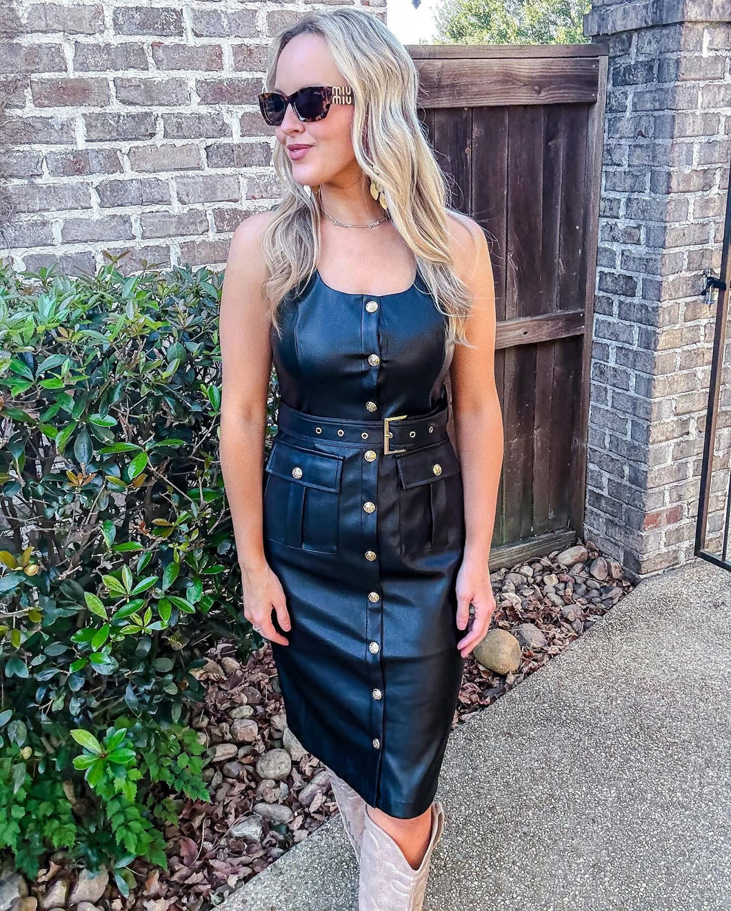 Black Pleather Gold Detail Dress