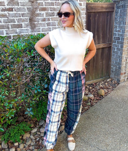 Mixed Plaid Fabric Pants