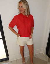 Load image into Gallery viewer, Red Tie Neck Short Sleeve Sweater