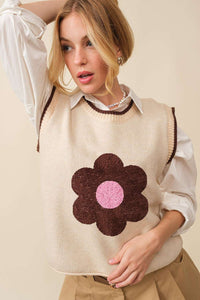 Cream/Brown Flower Sweater Vest