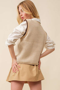 Cream/Brown Flower Sweater Vest