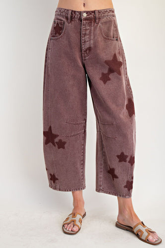 Star Print Washed Denim