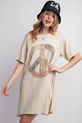Peach Patchwork Dress Ecru