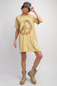 Peace Patchwork Dress Mustard