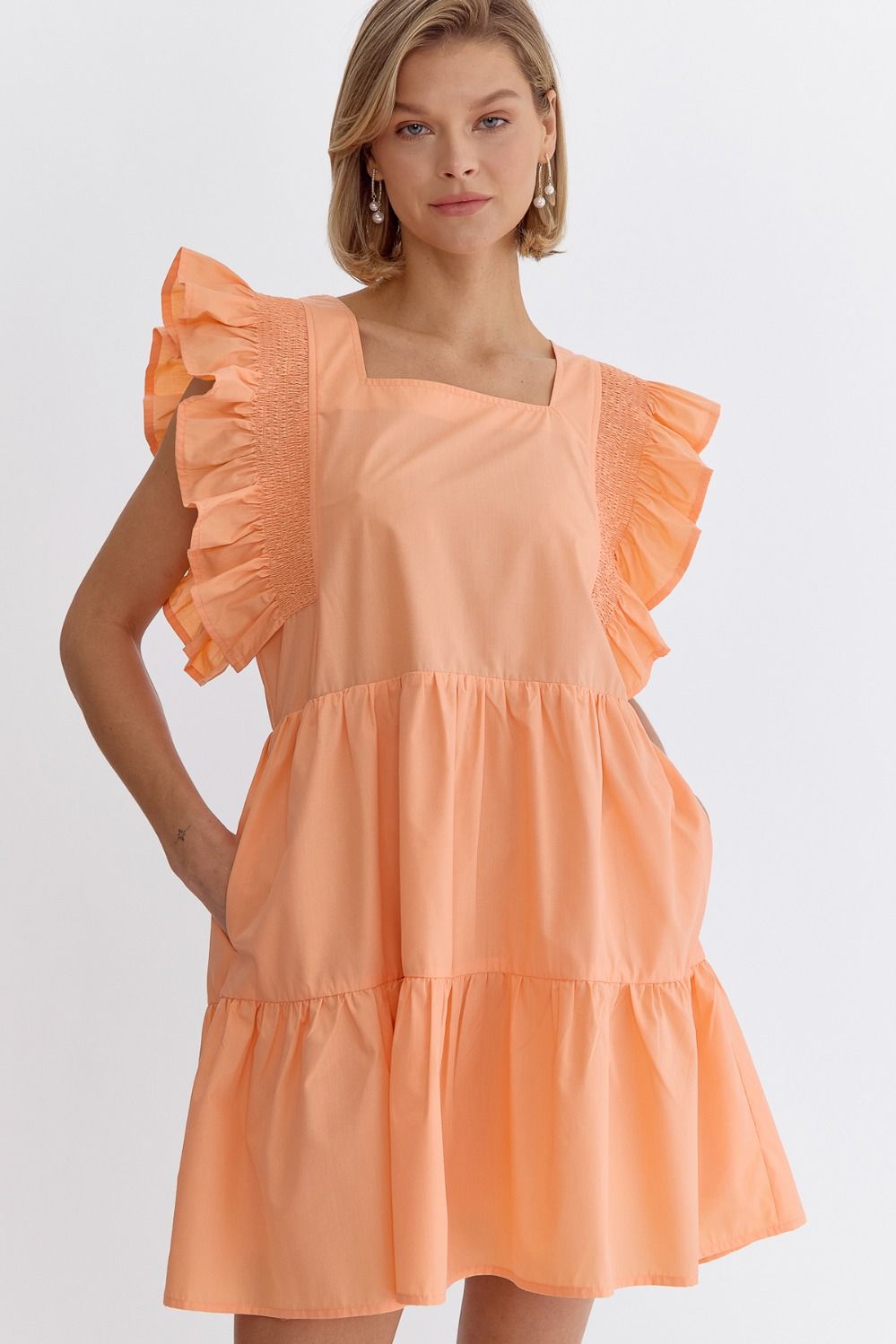 Zizzi Ruffle Sleeve Dress Tangerine