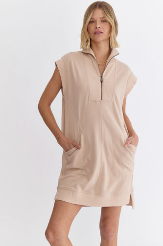 Shaine Zip Detail Dress Khaki