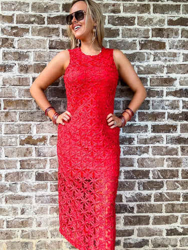 Mesh Flower Maxi Red