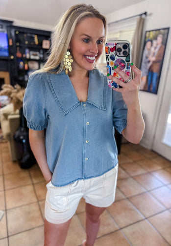 Light Denim Collared Top