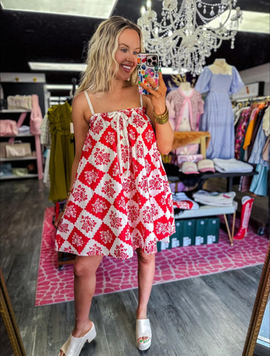 Lace Trim Red Mini Dress