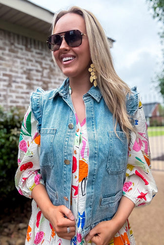 Adored Ruffle Denim Vest