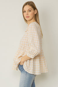 Linlee Taupe Gingham Top