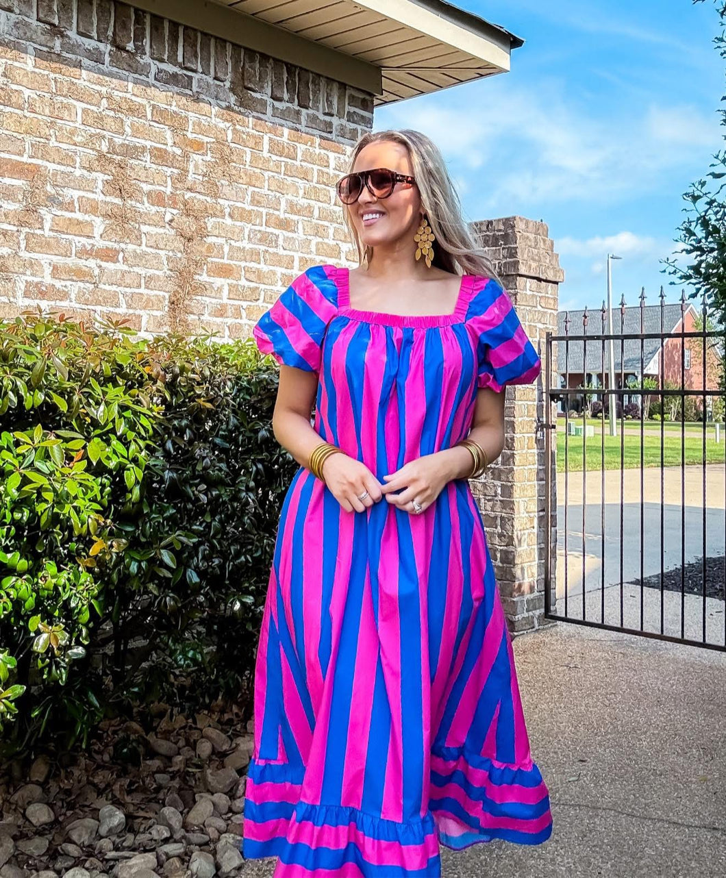 Blue/Pink Striped Midi