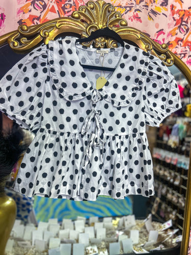 Polka Dot Collared Blouse