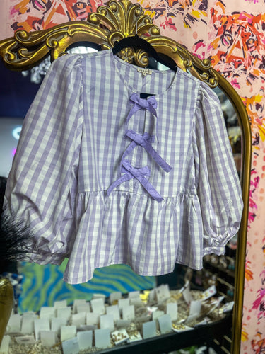 Purple Gingham Bow Blouse