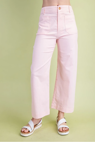 Pink Wide Leg Ankle Length Pants
