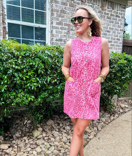 Pink Denim Leopard Dress