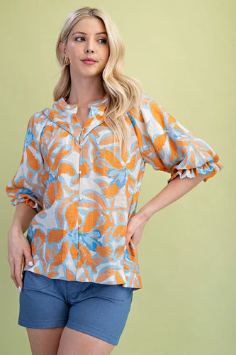 Tangerine Button Blouse