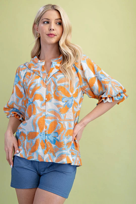 Tangerine Button Blouse