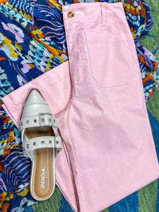 Pink Wide Leg Ankle Length Pants