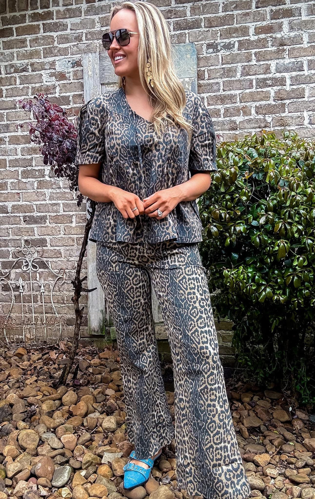 Leopard Babydoll Tie Top