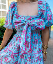 Load image into Gallery viewer, Bow Front Blue Floral Dress