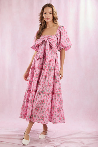 Bow Front Pink Floral Dress