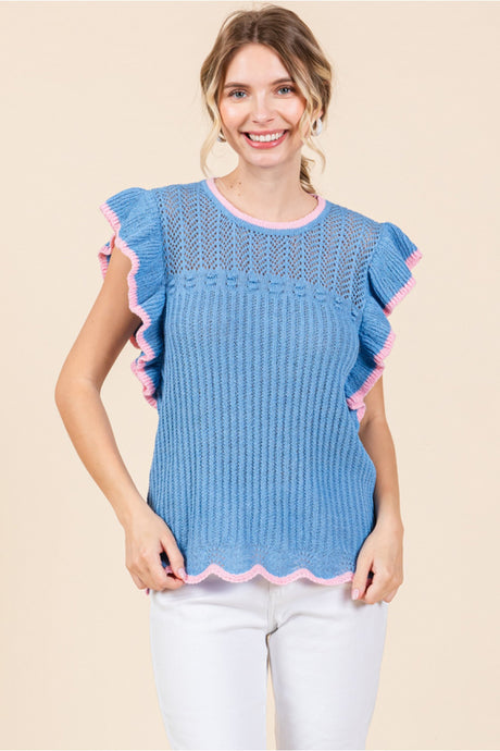Ladylike Sweater Top Blue/Pink