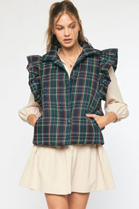 Quilted Plaid Vest Navy