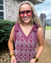 Load image into Gallery viewer, Maroon Detail Tie Shoulder Top