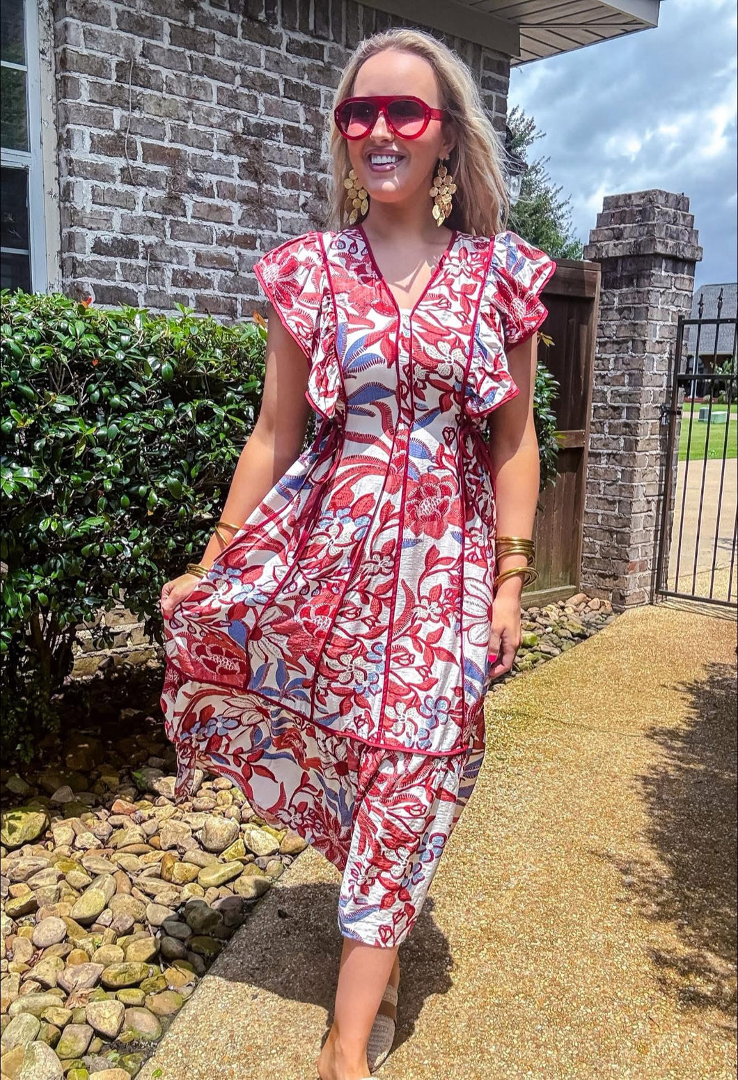 Gameday Red Floral Midi