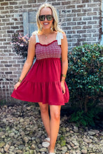 Load image into Gallery viewer, Gigi Tie Mini Dress Maroon