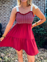 Load image into Gallery viewer, Gigi Tie Mini Dress Maroon