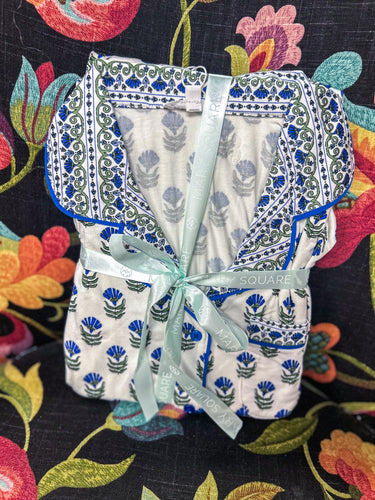 Mary Square Charlotte Floral Foulard Navy Pajama Pant Set