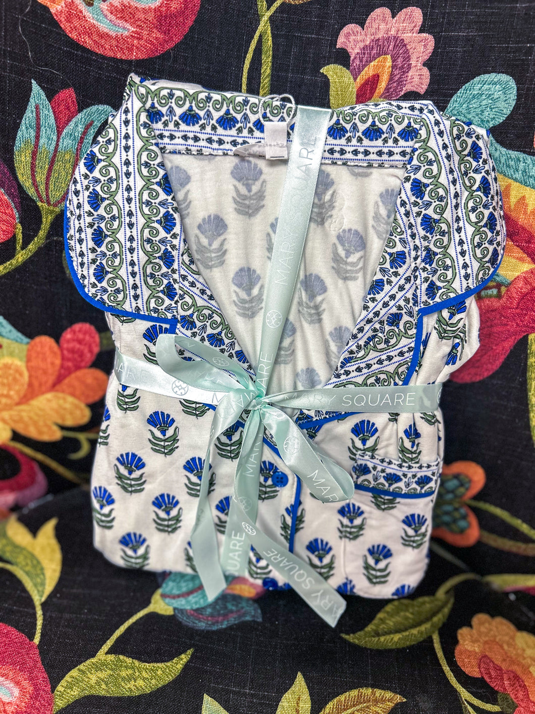 Mary Square Charlotte Floral Foulard Navy Pajama Pant Set