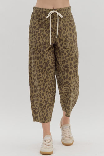 Olive Leopard Barrel Pants