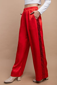 Jenna Red Sequin Detail Satin Pants