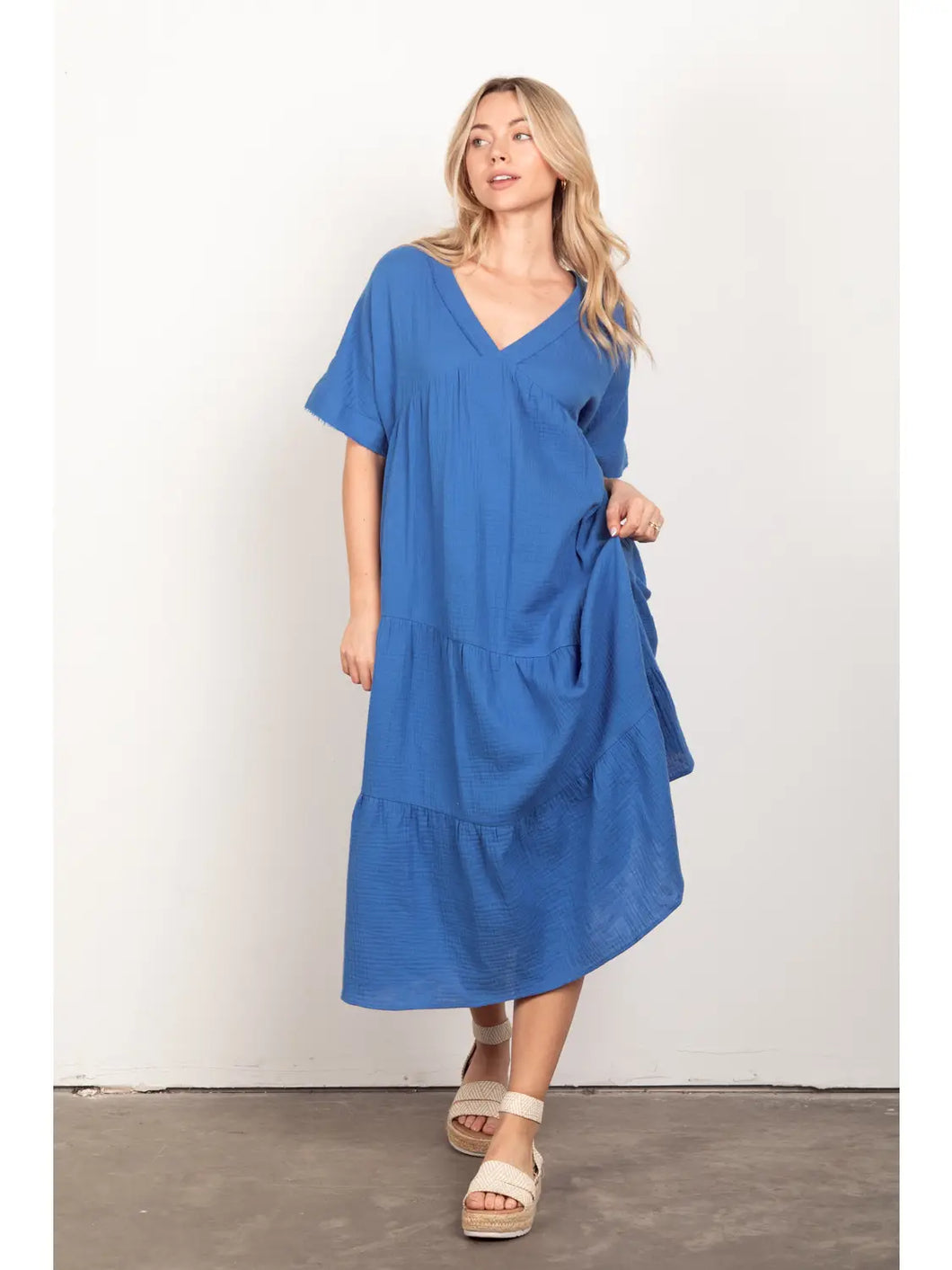 Laney Gauze Midi Dress Royal
