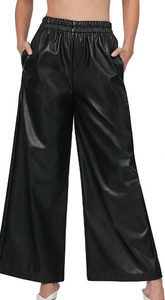 Zina Leather Wide Leg Pants Black
