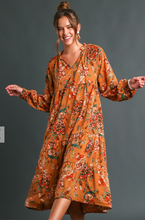 Load image into Gallery viewer, Camel Floral Tiered Midi