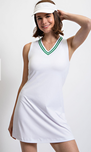 Sporty V-Neck Dress White