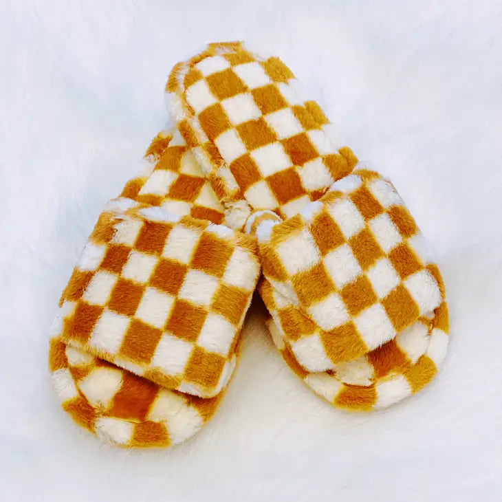 Thank Me Later Checkered Slippers Tan