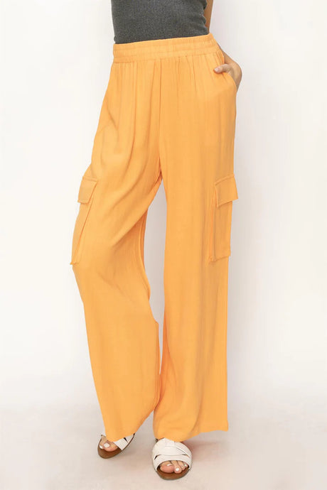 Cara Linen Orange Cargo Pants