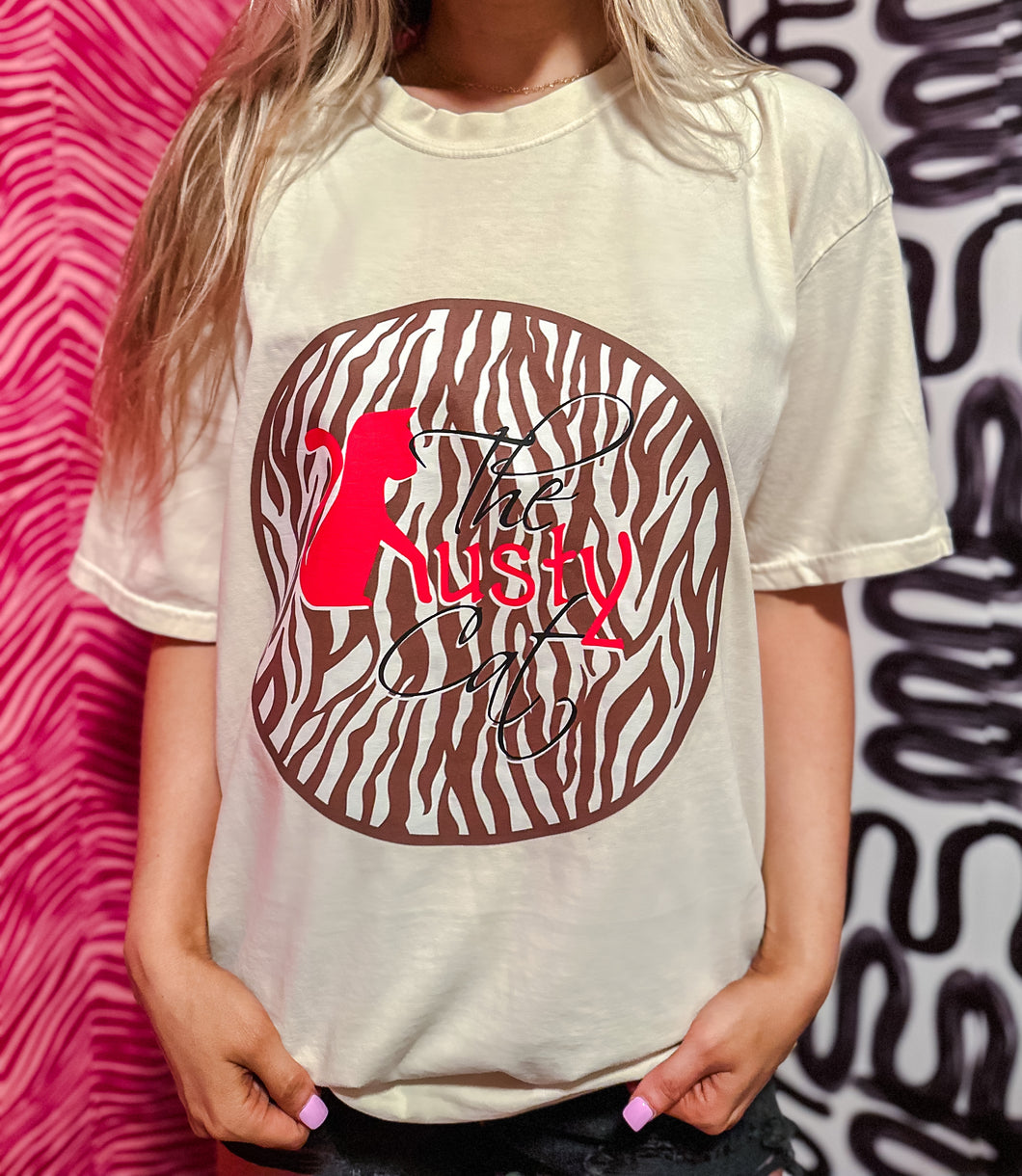 Rusty Cat Logo Tee Zebra